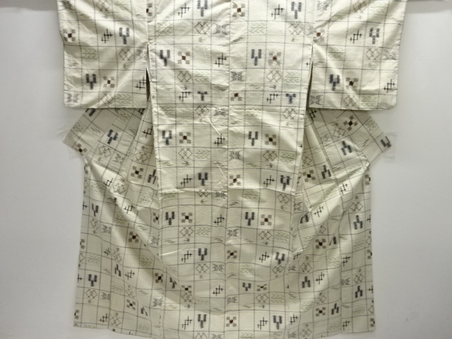 JAPANESE KIMONO / ANTIQUE KIMONO / SILK / TSUMUGI / WOVEN GRID
